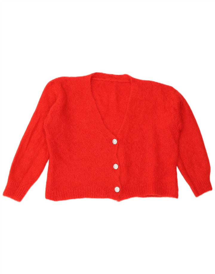 Maglione cardigan corto da donna vintage UK 16 grande rosso