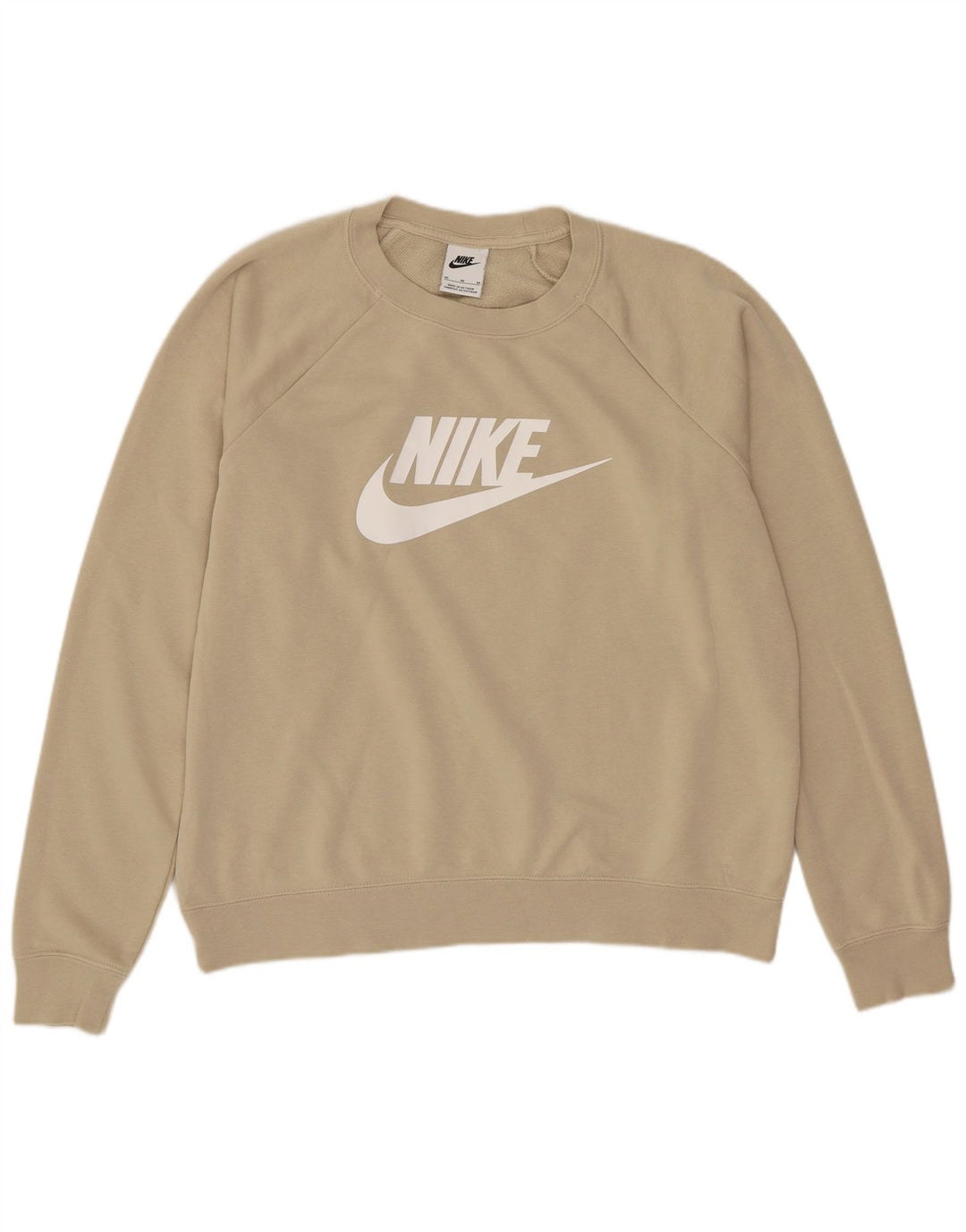 Felpa oversize con grafica Nike da donna, maglione UK 14, cotone beige medio