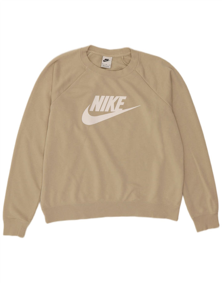 Felpa oversize con grafica Nike da donna, maglione UK 14, cotone beige medio