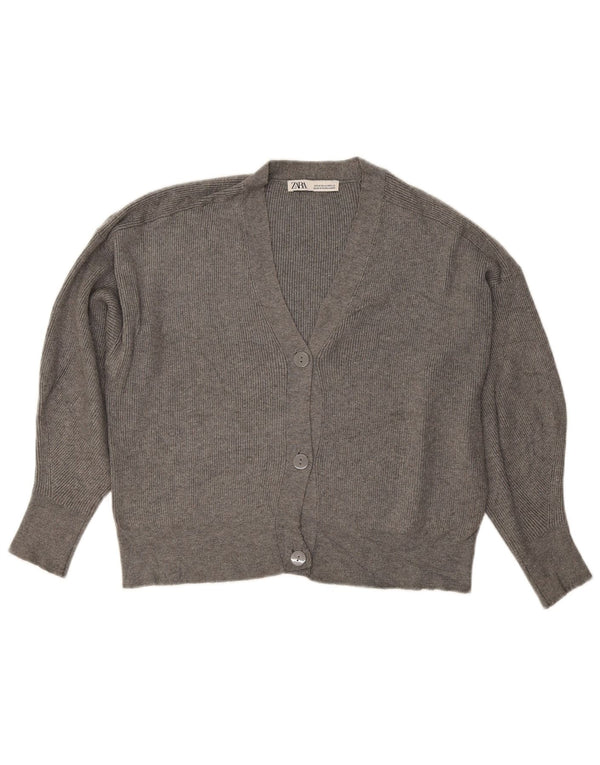 Maglione cardigan corto vestibilità ampia da donna Zara UK 14 Viscosa grigio medio