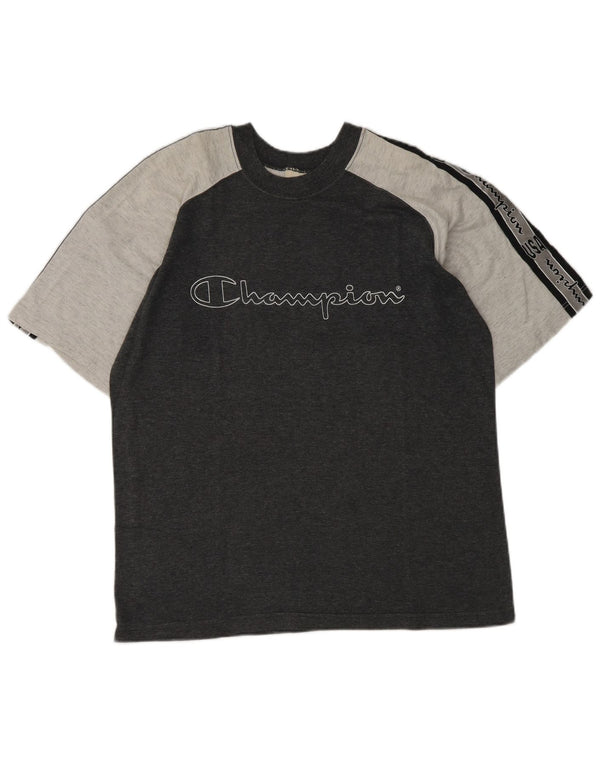 T-shirt grafica da uomo Champion Top Small in cotone color block grigio