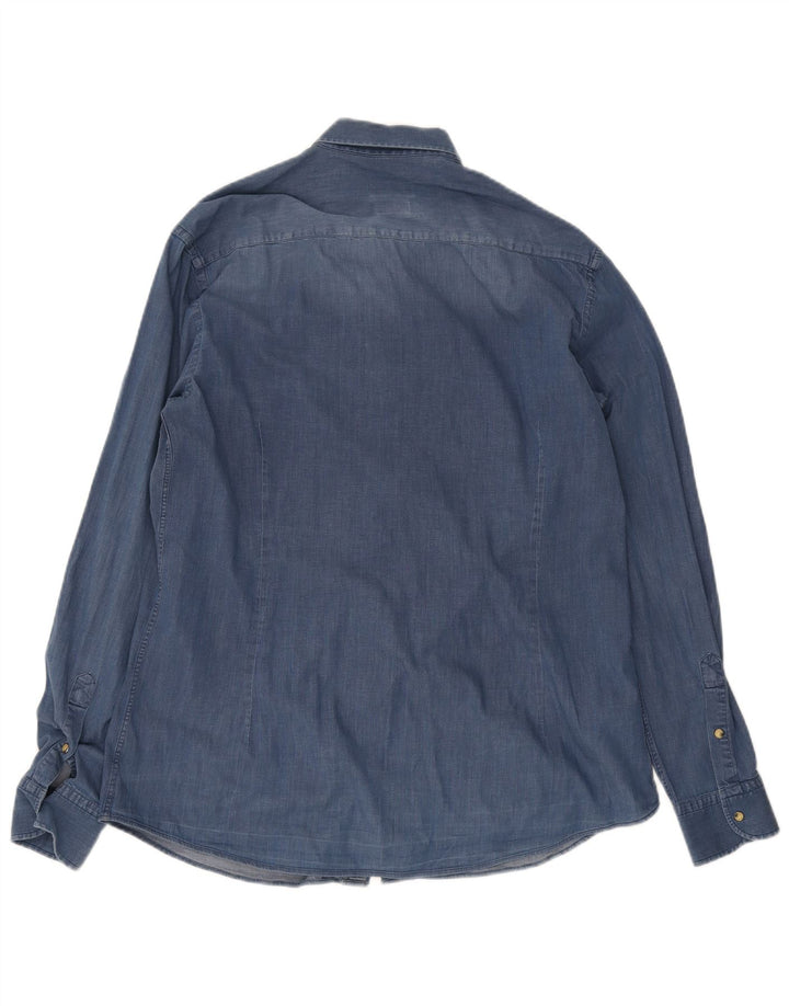 Camicia in denim vestibilità regolare da uomo Massimo Dutti XL in cotone blu
