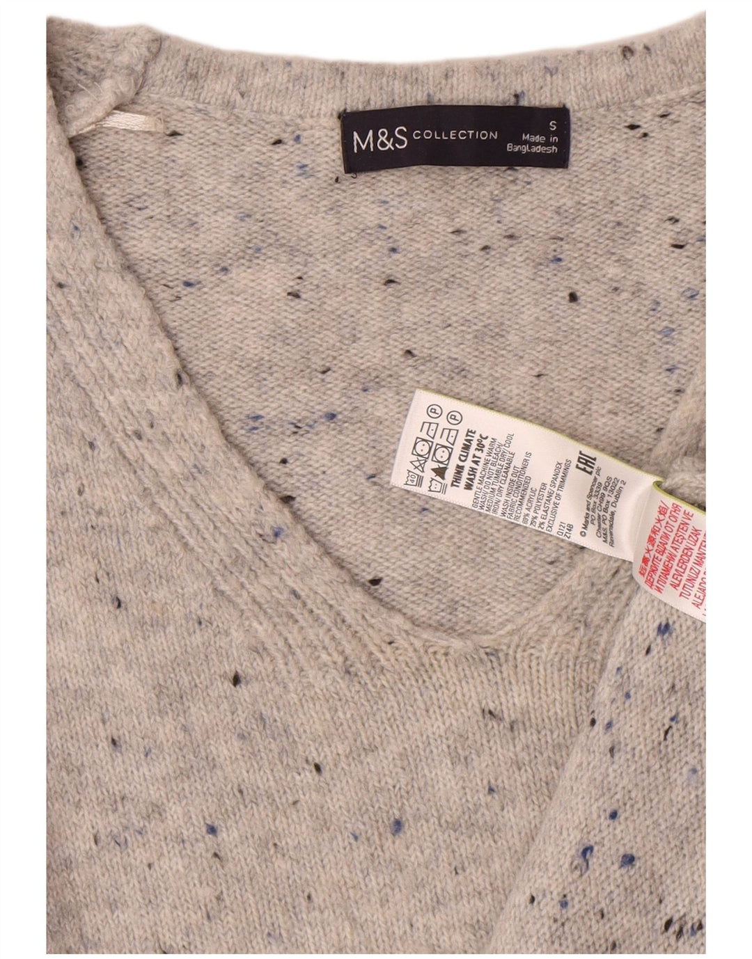 Maglione maglione con scollo a V da donna Marks & Spencer UK 10 piccolo grigio chiazzato