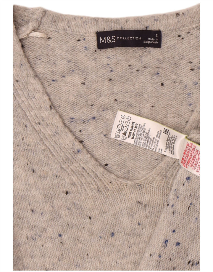 Maglione maglione con scollo a V da donna Marks & Spencer UK 10 piccolo grigio chiazzato