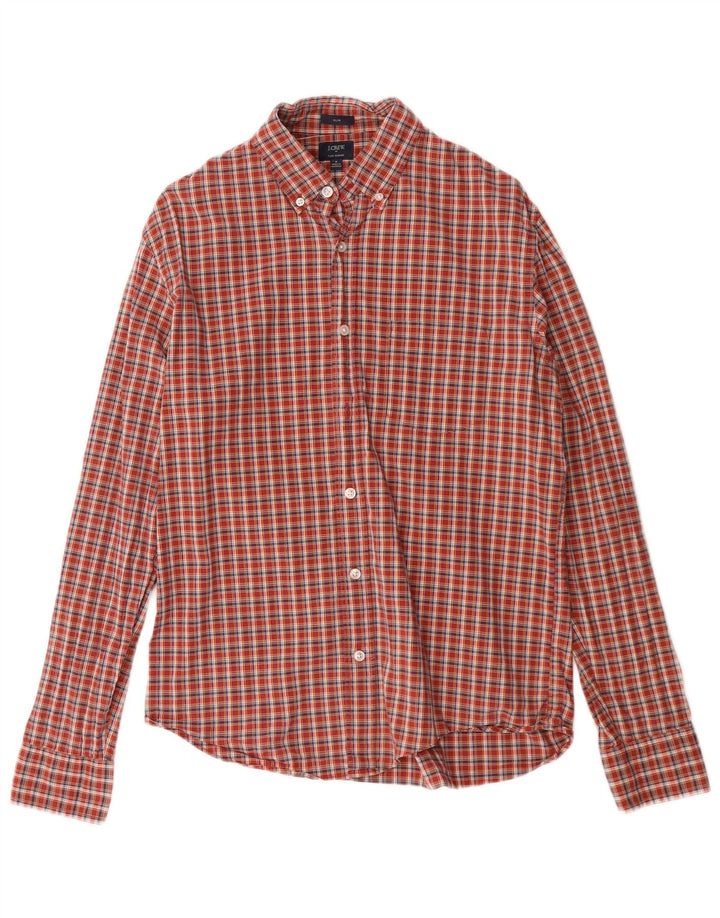J. CREW Camicia slim fit da uomo in cotone a quadri rossi medi