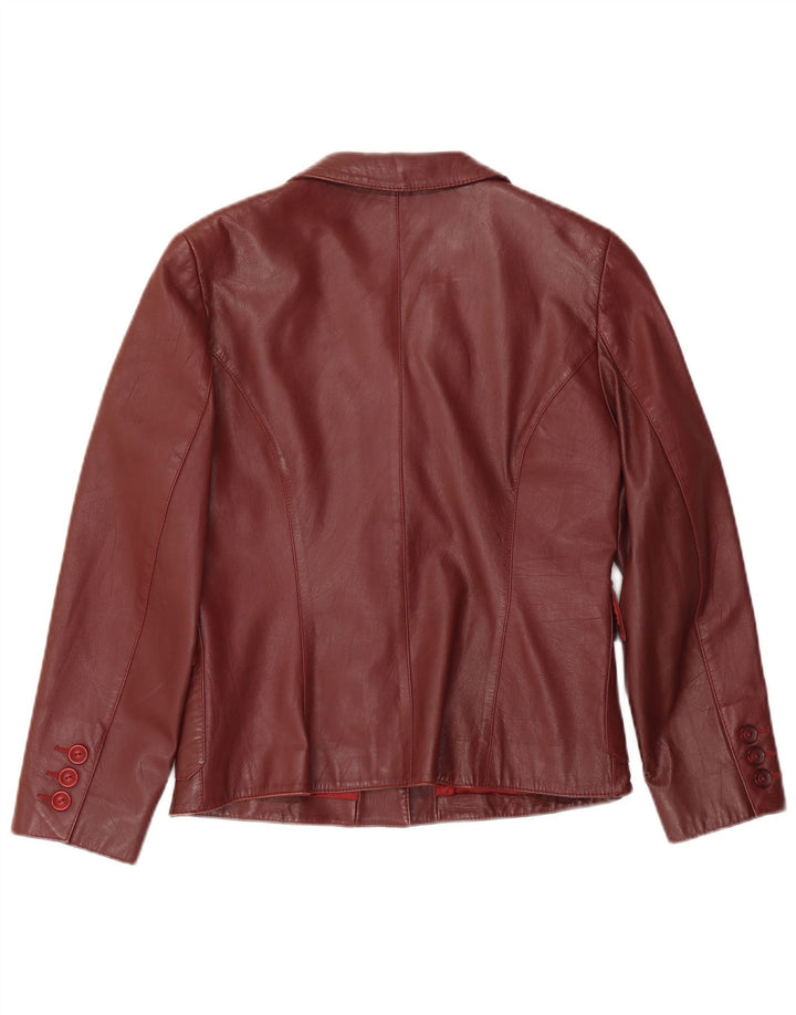 Giacca blazer in pelle da donna a 4 bottoni APART UK 12 in pelle bordeaux media