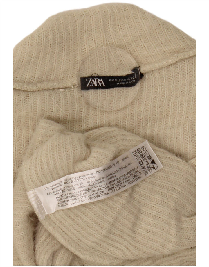 Maglione corto a collo alto da donna Zara UK 8 piccolo beige in poliammide
