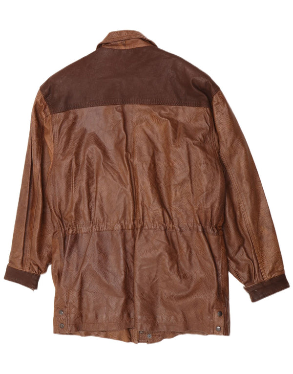 Cappotto in pelle vintage da uomo UK 40 grande marrone