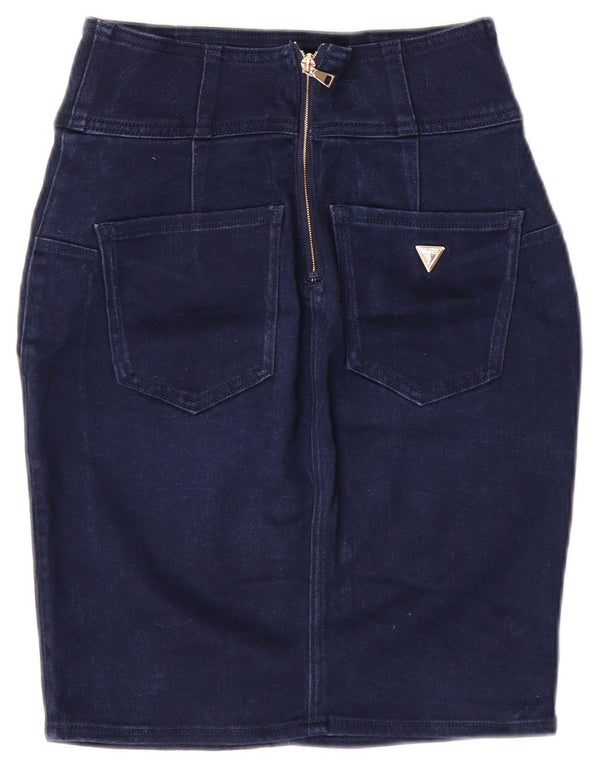 Gonna di jeans a vita alta da donna Guess W28 blu medio modale classico