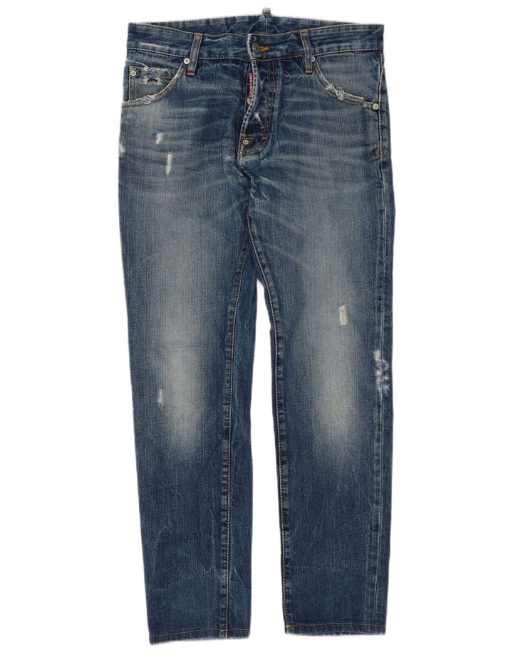 Jeans slim invecchiati da uomo Dsquared IT 46 piccolo W32 L30 cotone blu