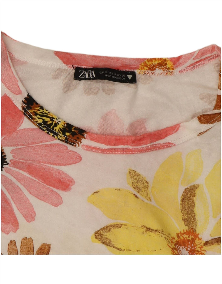 ZARA T-shirt grafica oversize da donna UK 10 piccola floreale multicolore