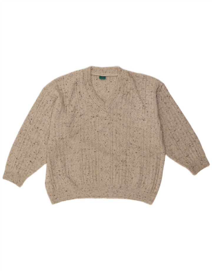 Maglione CANDA da uomo con scollo a V, grande acrilico screziato beige