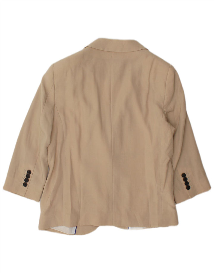 Giacca blazer aperta da donna con maniche a 3/4 Zara UK 14 grande in cotone beige