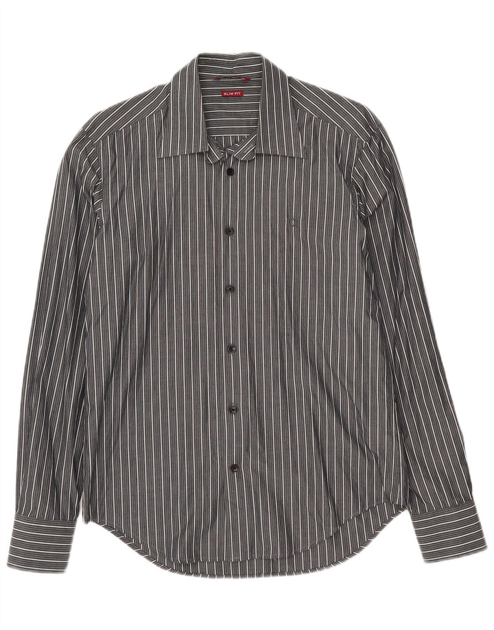 Camicia Carrera da uomo slim fit in cotone a righe grigio medio