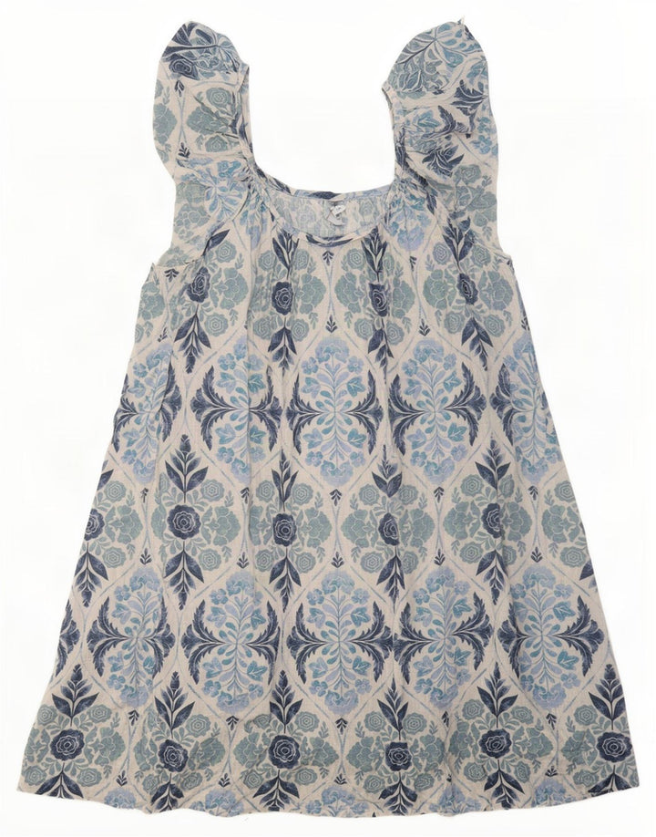 Successivo Abito prendisole oversize senza maniche da donna UK 12 Blu medio floreale bohémien