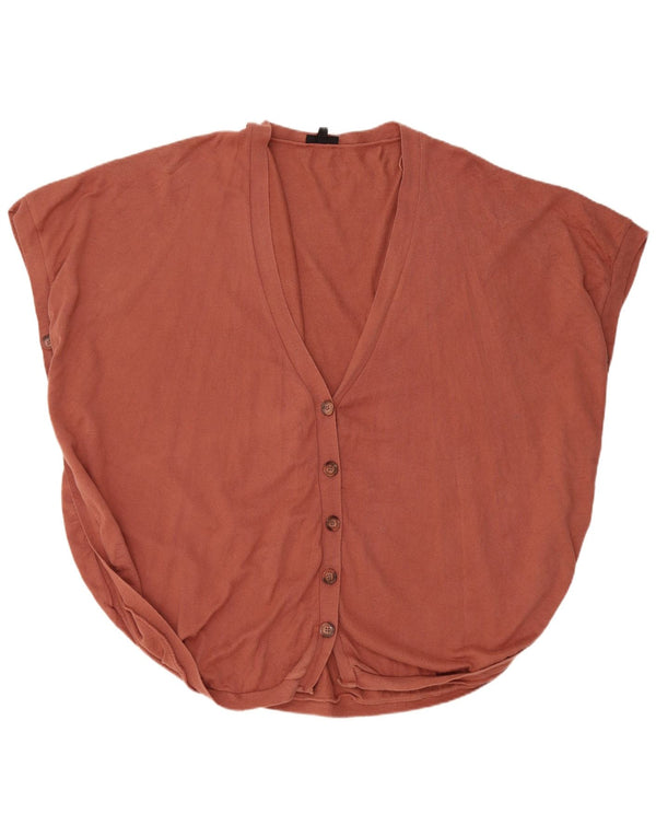 Maglione cardigan poncho senza maniche da donna Topshop UK 14 grande cotone marrone