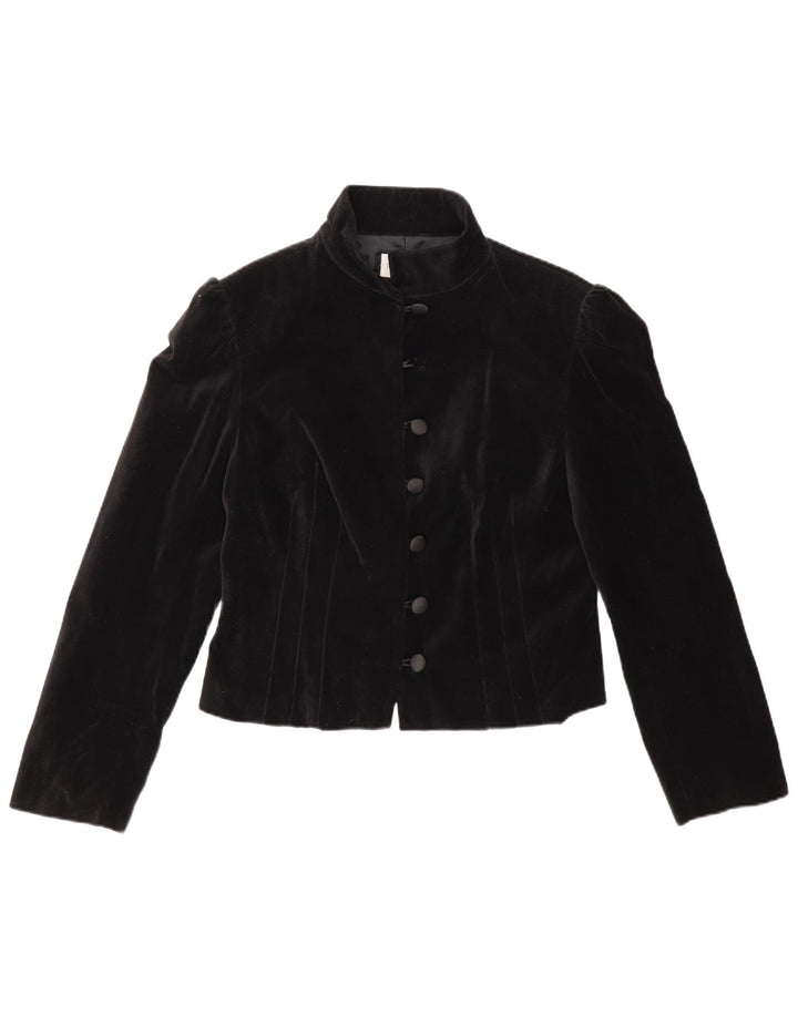 Giacca blazer vintage da donna a 6 bottoni UK 14 cotone nero medio