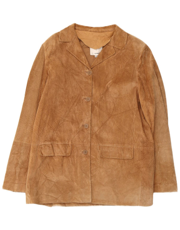 Giacca blazer da donna in pelle scamosciata a 4 bottoni Free Heron Conbipel IT 46 Large Beige
