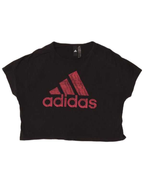 T-shirt grafica corta da donna ADIDAS UK 12/14 cotone nero medio