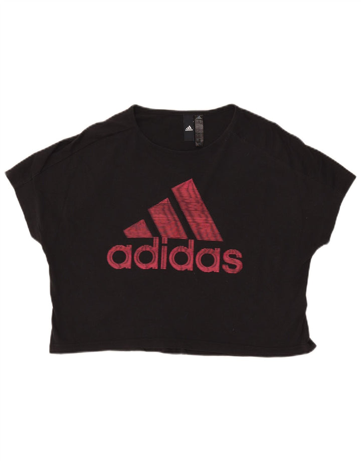 T-shirt grafica corta da donna ADIDAS UK 12/14 cotone nero medio