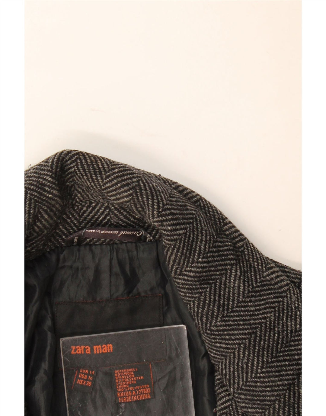 Cappotto da uomo Zara UK 38 Lana a spina di pesce grigio medio