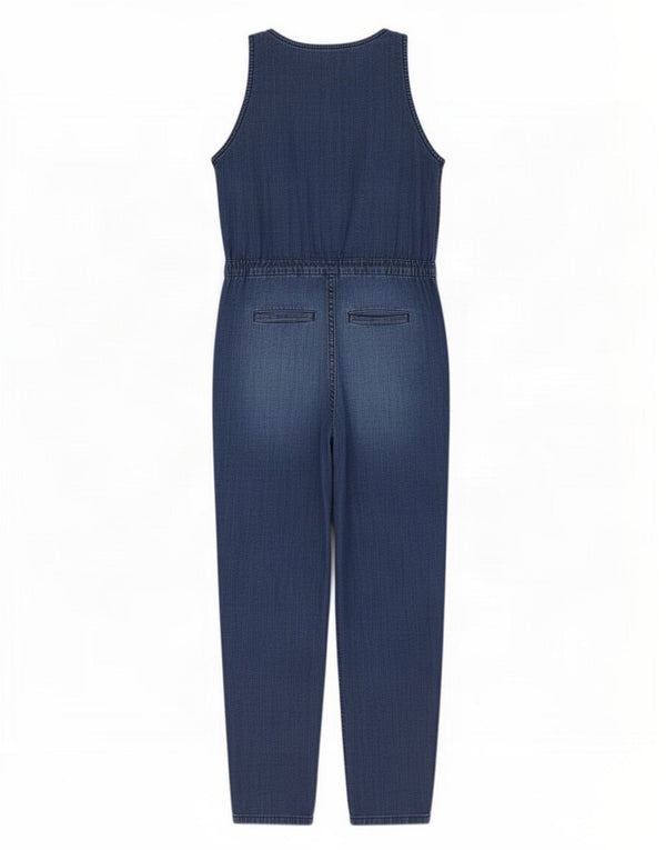 Tuta in denim senza maniche da donna Fat Face UK 10 piccola W30 L26 cotone blu
