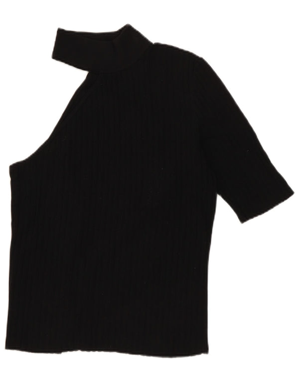 Top corto monospalla da donna Zara UK 12 nylon nero medio