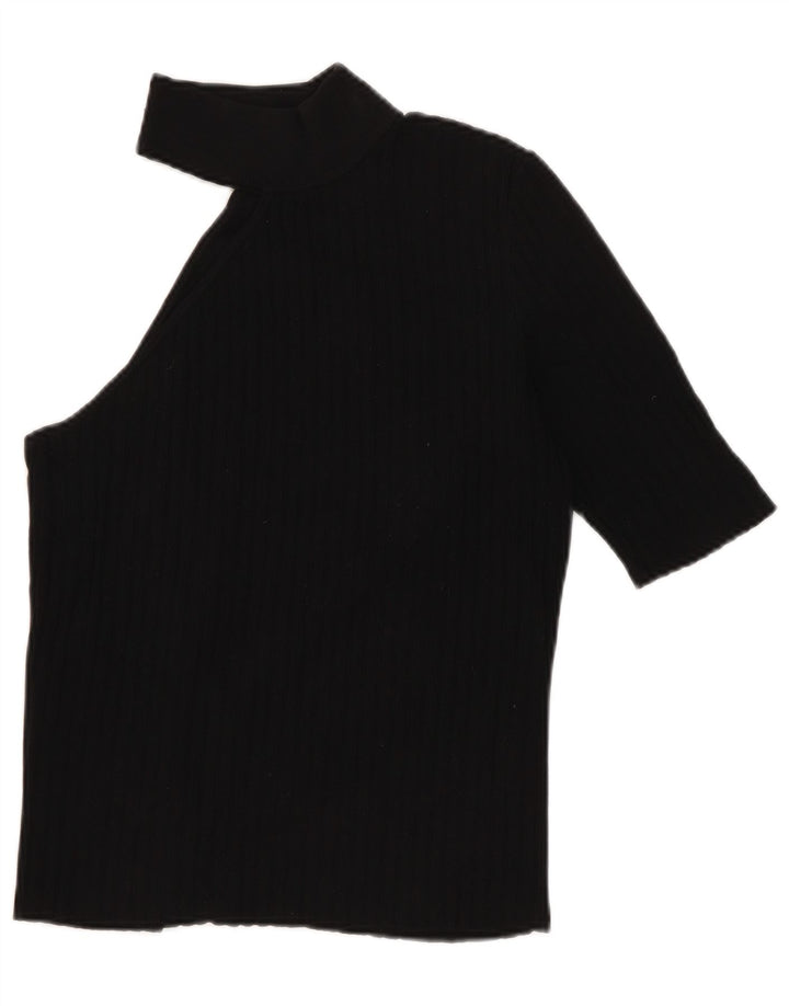 Top corto monospalla da donna Zara UK 12 nylon nero medio