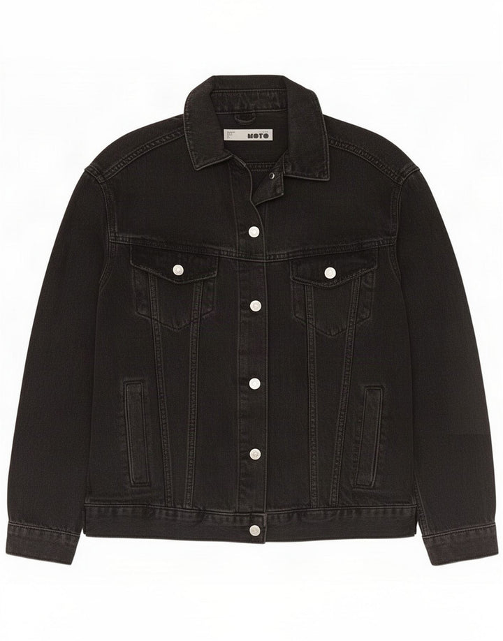 Topshop Giacca di jeans oversize da donna UK 10 piccola in cotone nero
