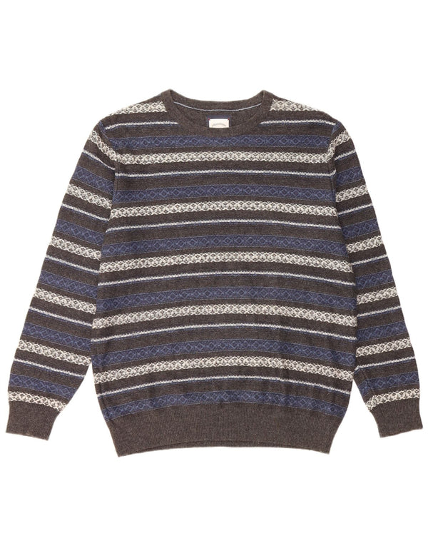 Maglione vintage da uomo girocollo in cotone a righe grigio medio