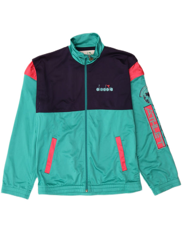 DIADORA Mens Tracksuit Top Jacket UK 40 Medium Turquoise Colourblock
