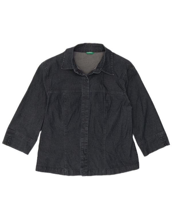 Camicia in denim da donna con maniche a 3/4 Benetton UK 14 Large in cotone blu navy