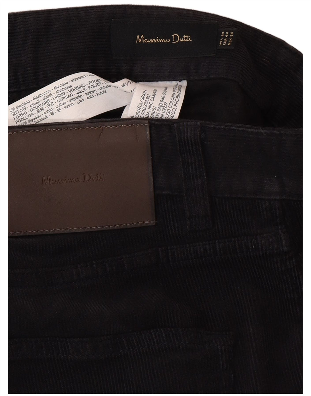 MASSIMO DUTTI Pantaloni dritti da uomo in velluto a coste EU 44 Large W36 L30 Nero