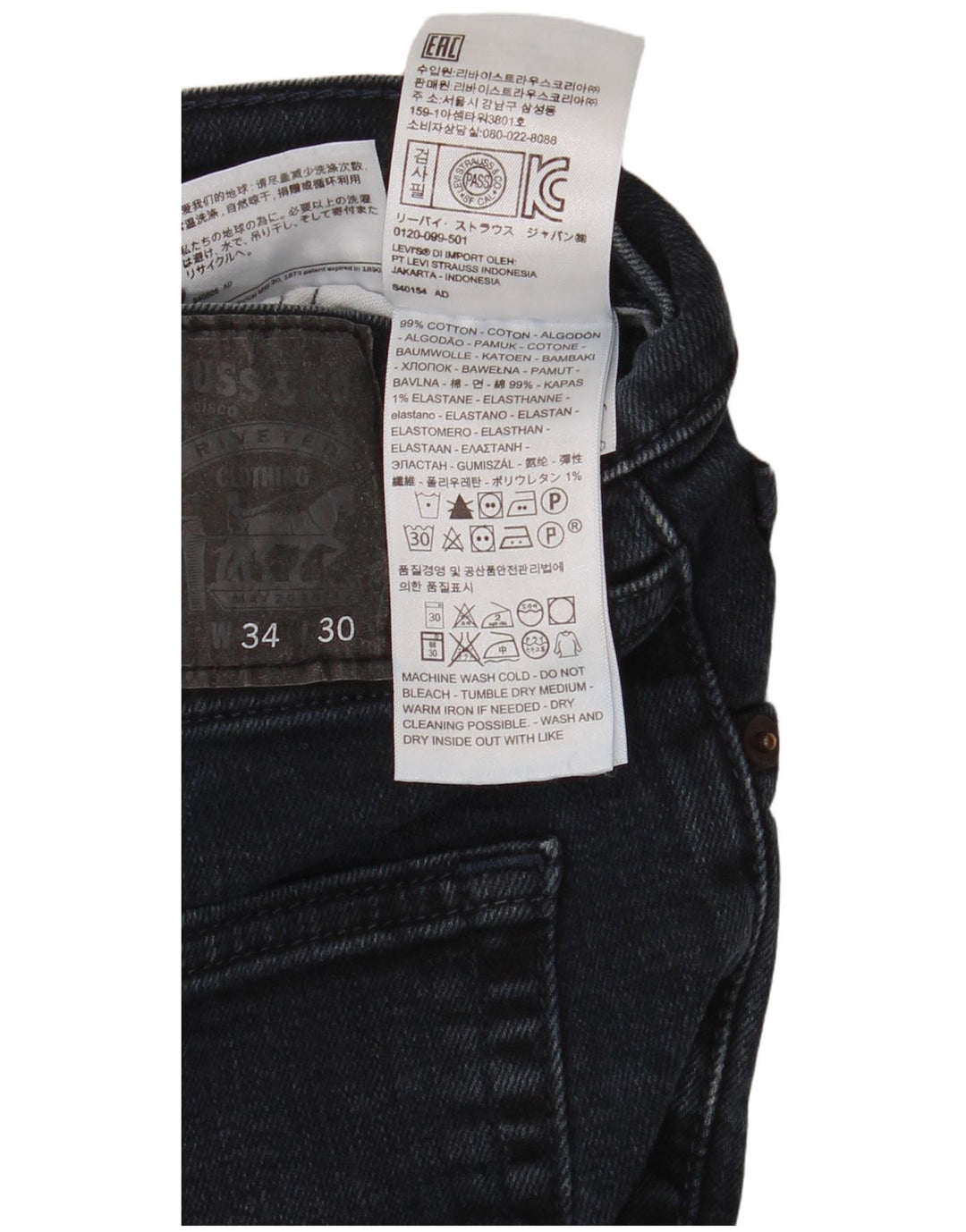 Levi's Uomo 505 Jeans dritti W34 L30 Cotone blu navy