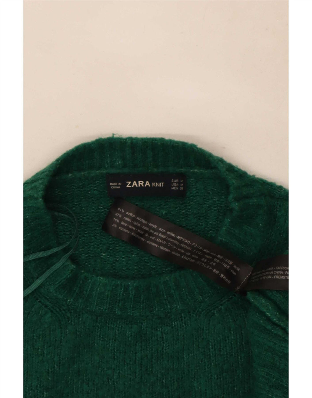 Maglione maglione girocollo da donna Zara UK 14 Acrilico verde medio