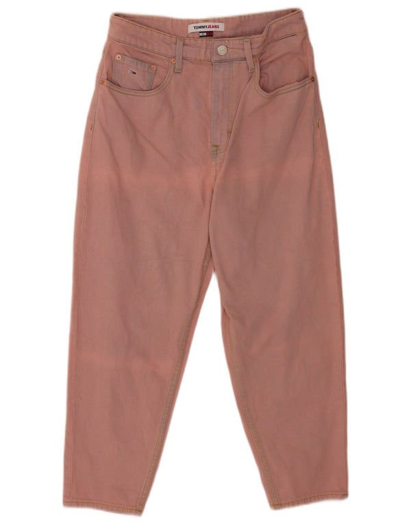 Jeans corti a vita alta da donna Tommy Hilfiger lavaggio acido W30 L23 cotone rosa