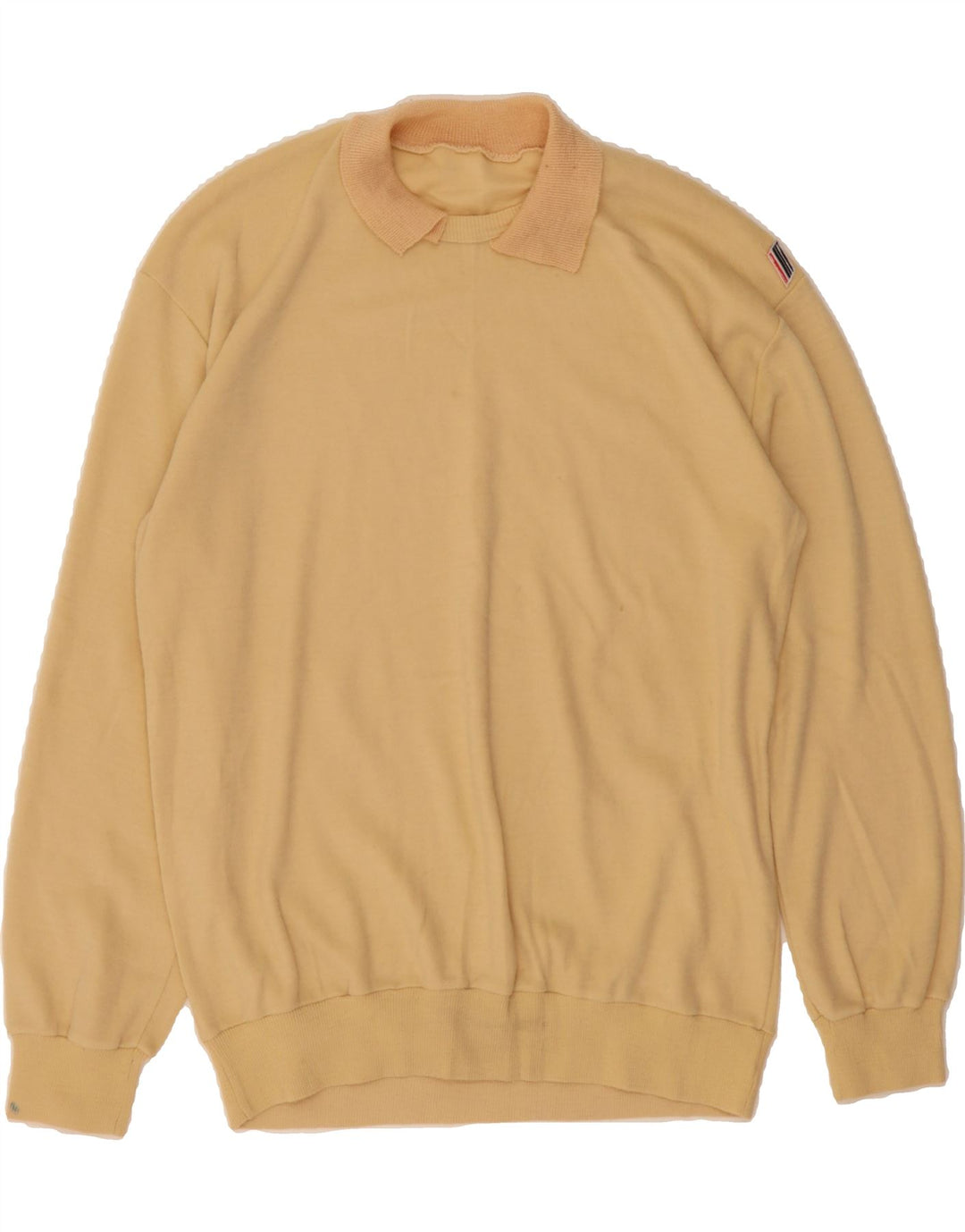 VINTAGE Mens Polo Neck Jumper Sweater Medium Beige Vintage Vintage and Second-Hand Vintage from Messina Hembry 
