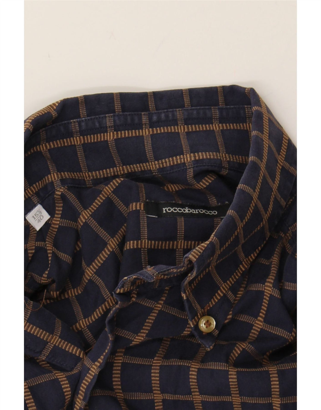 ROCCOBAROCCO Mens Shirt Size 15 1/2 40 Medium Navy Blue Check Cotton Vintage Roccobarocco and Second-Hand Roccobarocco from Messina Hembry 