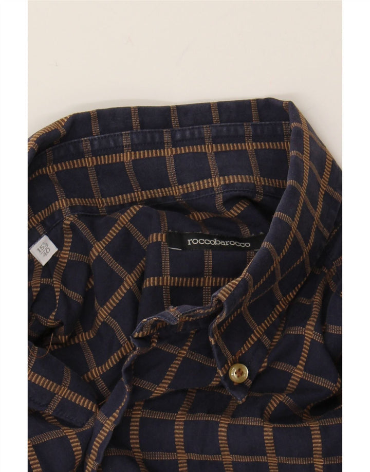 ROCCOBAROCCO Mens Shirt Size 15 1/2 40 Medium Navy Blue Check Cotton Vintage Roccobarocco and Second-Hand Roccobarocco from Messina Hembry 