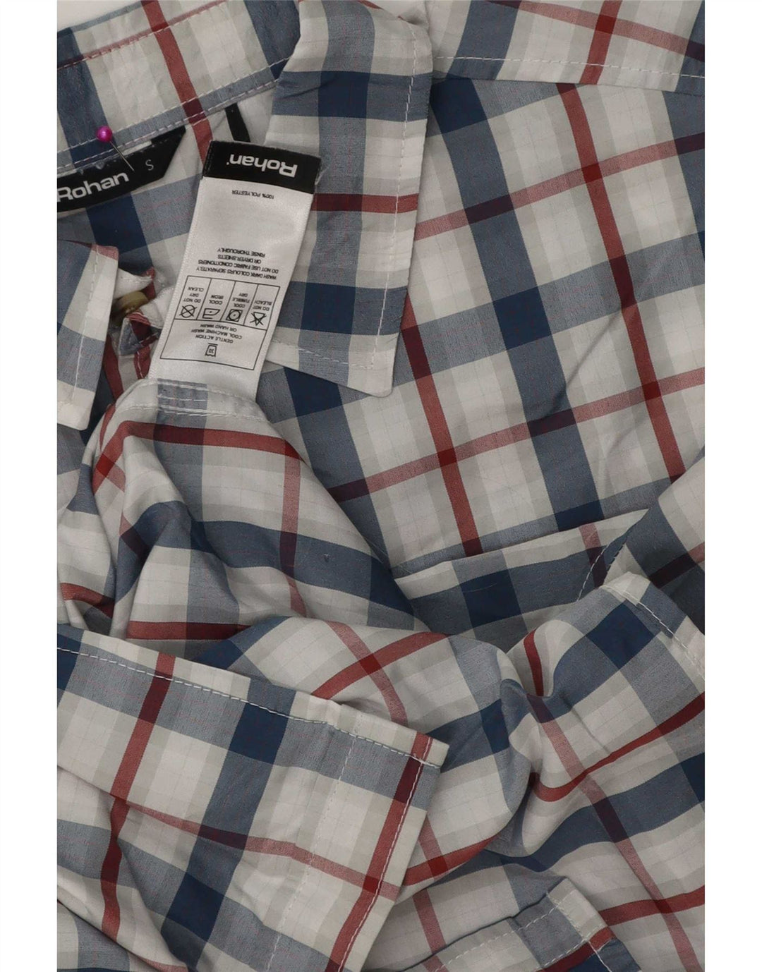 Camicia a maniche corte da uomo Rohan in poliestere a quadri blu piccolo