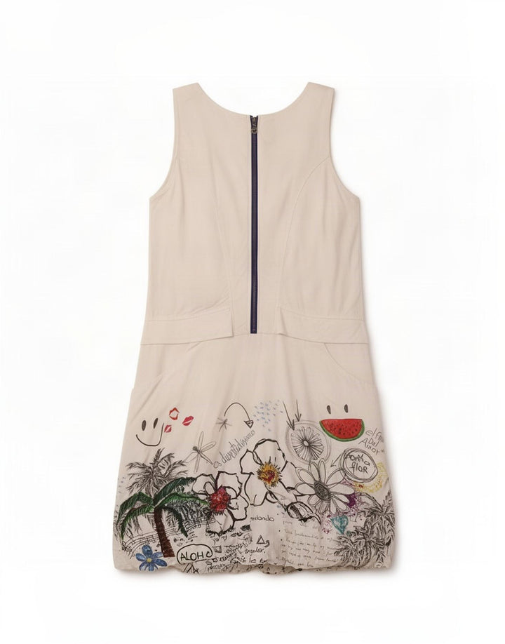 Desigual donna prendisole senza maniche EU 40 viscosa floreale bianca media