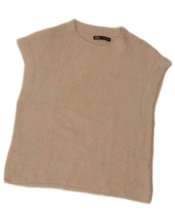Canotta corta da donna Zara UK 10 piccola in acrilico beige