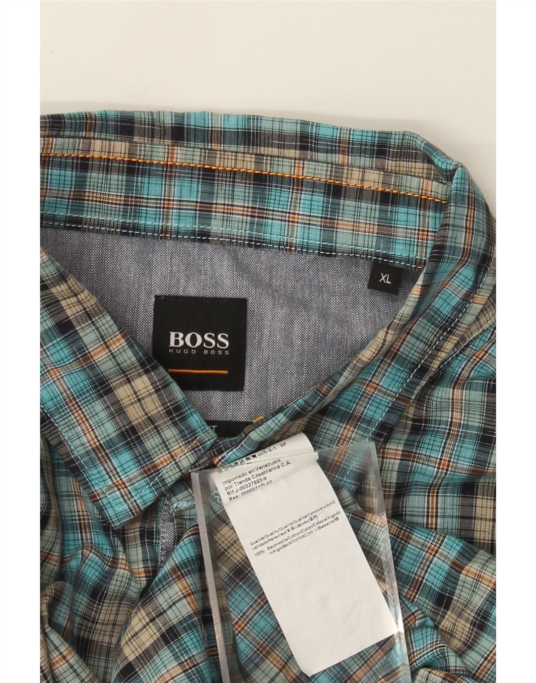 Camicia a maniche corte da uomo Hugo Boss XL in cotone a quadri blu