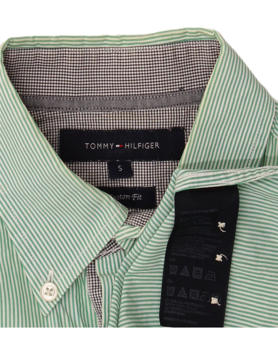 Camicia da uomo Custom Fit Tommy Hilfiger piccola in cotone a righe verdi