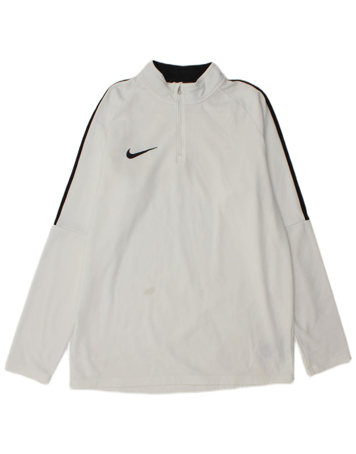 Nike Dri Fit Zip Neck Pullover Tuta da Uomo Top Large Bianco Colorblock