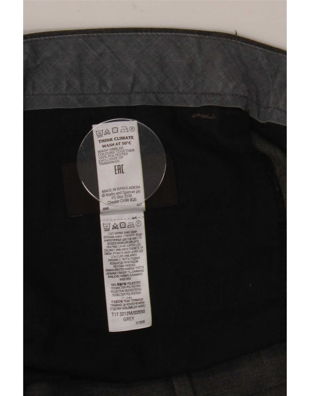 Pantaloni da abito regolari affusolati da uomo Marks & Spencer W36 L31 poliestere grigio