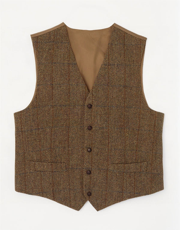 Gilet da uomo Harris Tweed 2XL Lana a spina di pesce kaki