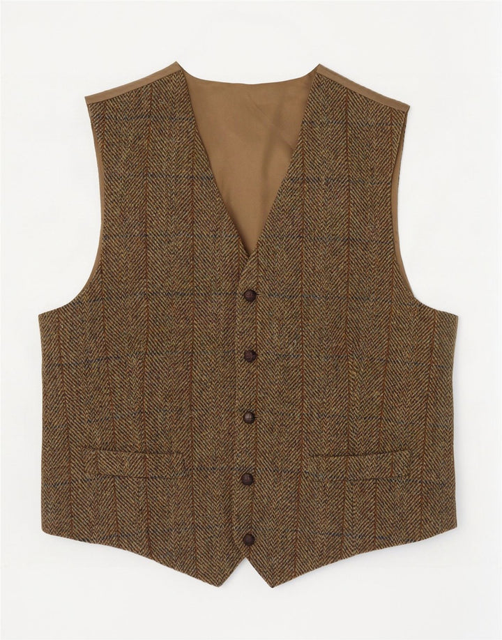 Gilet da uomo Harris Tweed 2XL Lana a spina di pesce kaki
