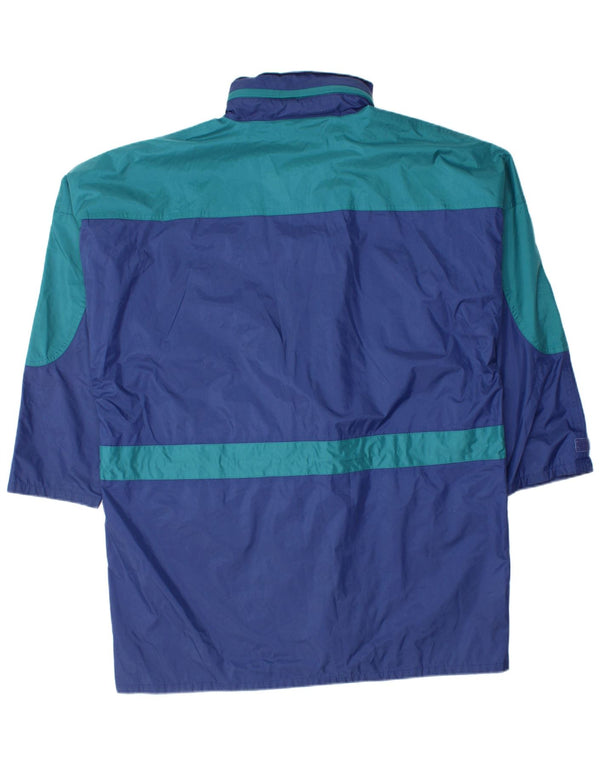 Giacca antipioggia vintage da uomo con cappuccio UK 40 grande nylon color block blu