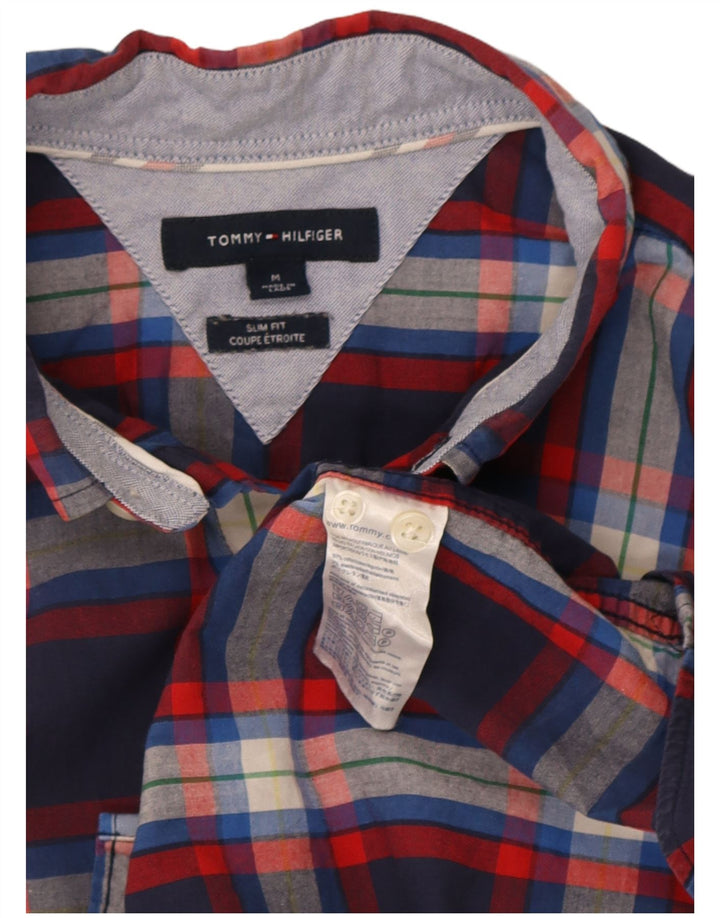 Camicia slim fit a maniche corte da uomo Tommy Hilfiger a quadri blu navy medio